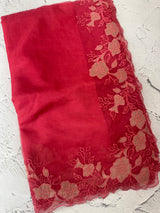 Semi Organza saree with applique borders - MCW799 CrimsonPink