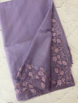 Soft Organza saree with embroidery borders - MCW786 Dusty GreyishBlue