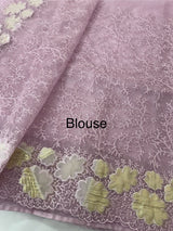 Soft Organza saree with thread work and tissue applique borders - MCW605 Lavender