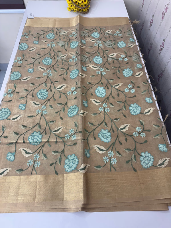 Tissue Silk Saree with Cross Stitch Embroidery MS8933
