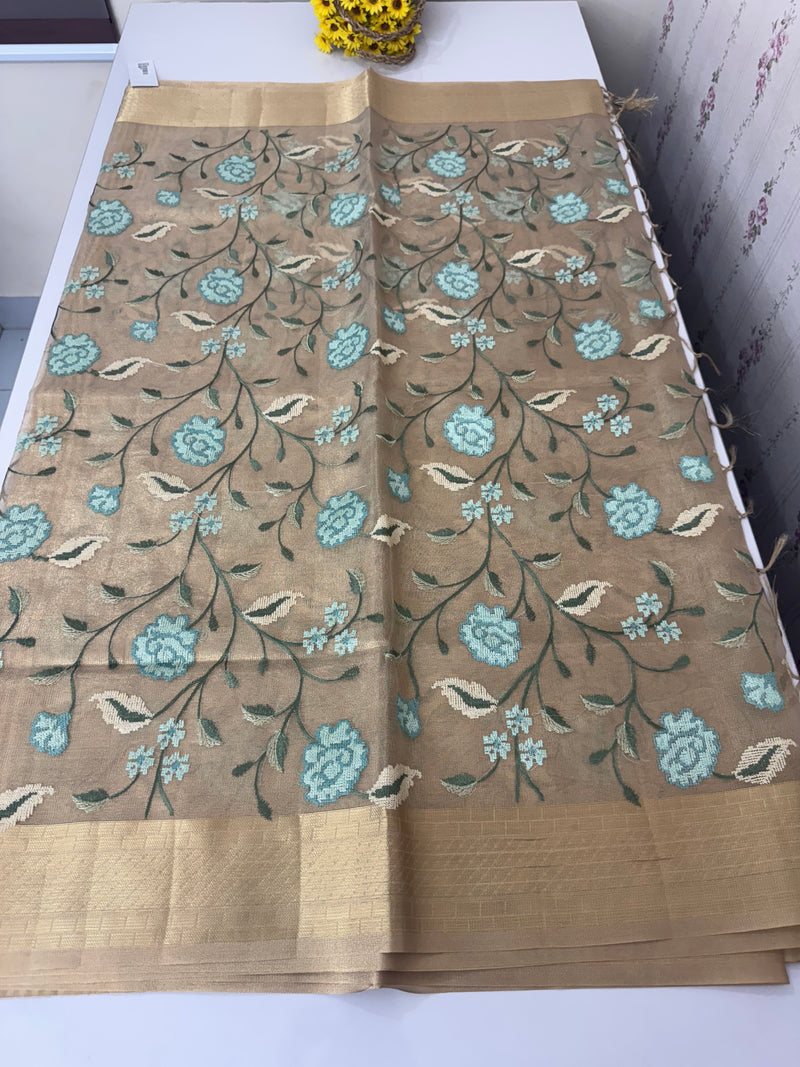 Tissue Silk Saree with Cross Stitch Embroidery MS8933