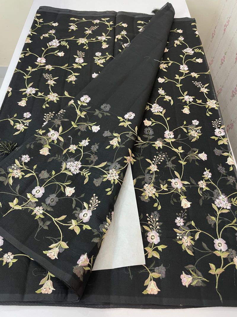 Kota Supernet embriodery saree SHSNYNM- Black