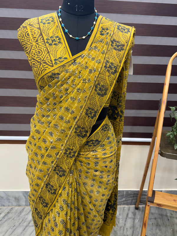 Hand block printed pure kota doria saree MBKD453