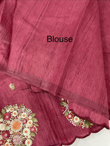 Blended tussar silk saree with embroidery- MS1072 Dark BerryPink