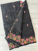 Soft kota checks saree with embroidery  - MS7843 Black