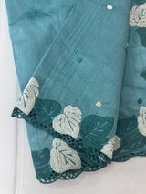 Embroidered Crepe blended tussar silk saree MS14473 GreenishBlue