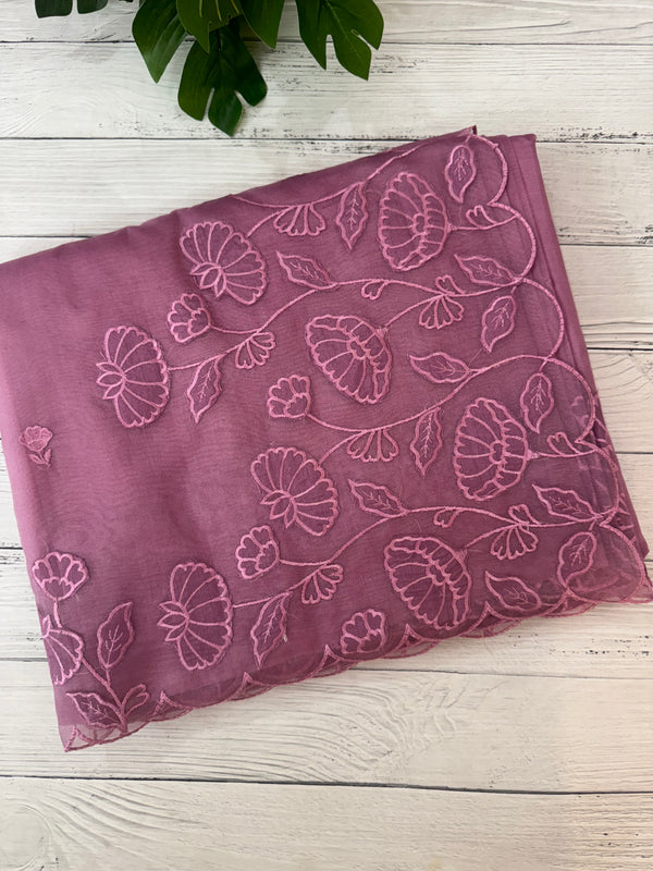 Viscose Organza saree with applique work-MSH103 OnionPink