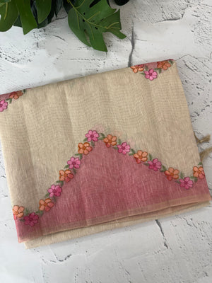 Soft Jute tissue saree with embroidery MJT671