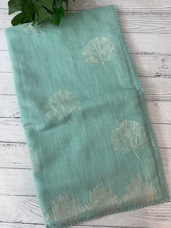 Semi linen saree with embroidery- MS15087 PastelAqua Blue