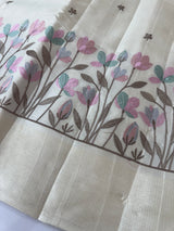 Blended tussar saree with embriodery - MS8665 Cream