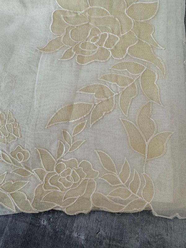 Mul chanderi applique work saree  MSH136 - Cream