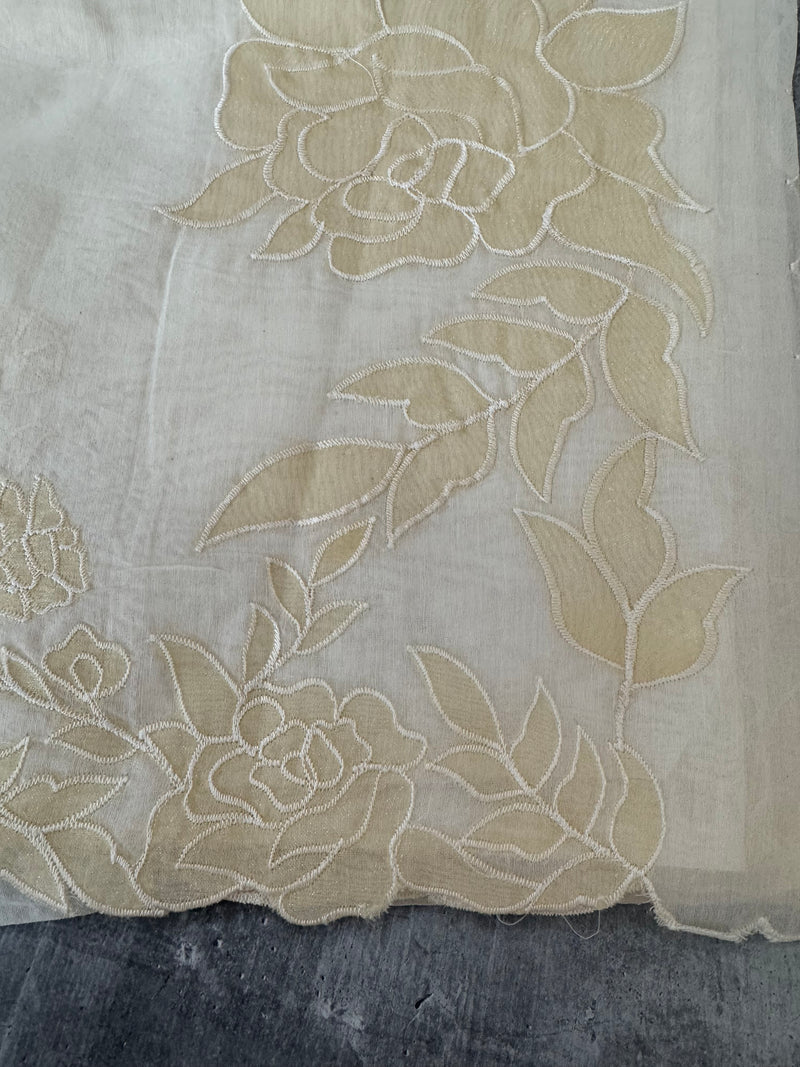 Mul chanderi applique work saree  MSH136 - Cream