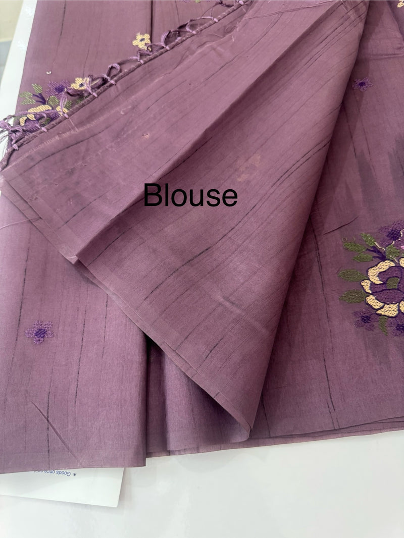 Blended matka tussar silk saree with embroidery - MS90654 Mauve