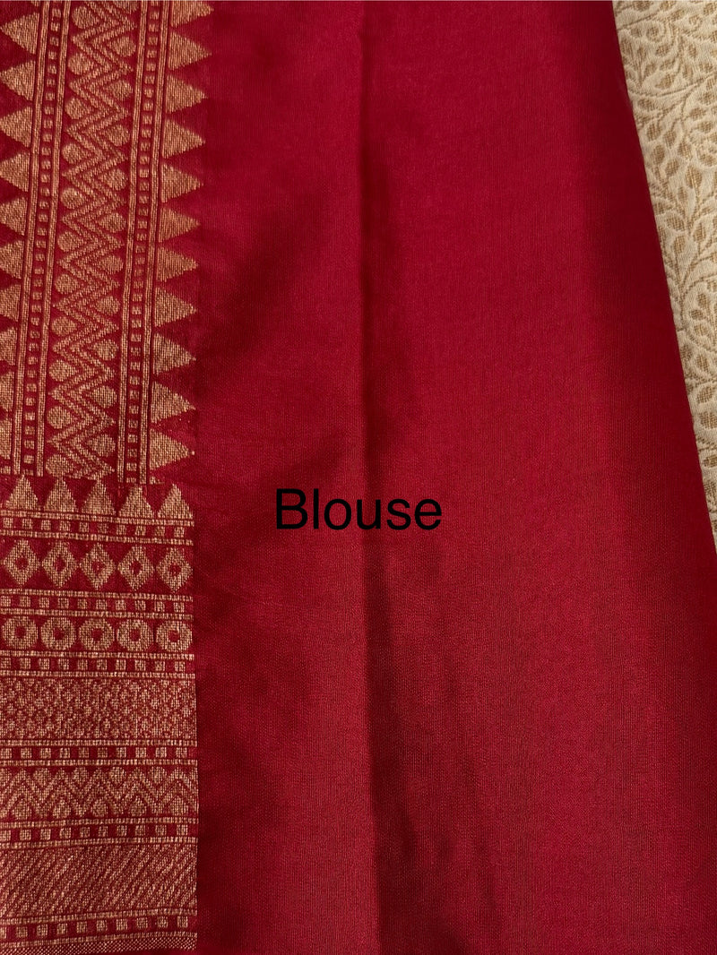 Semi katan Banarasi saree with antique zari weaving MSKZ250 Offwhite & MaroonRed
