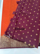 Semi Jute silk sarees with contrast pallu & blouse MJL391 - RustOrange to Coffee