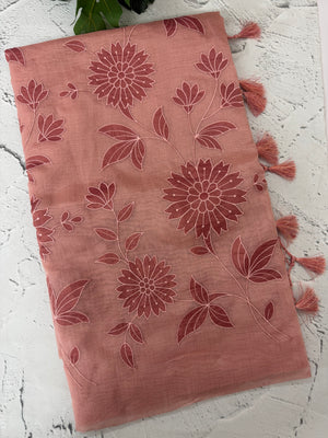Tissue chanderi saree with applique work MSH699 - DustyPeach