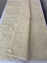 Moonga checks saree with embroidery MSH219 Ivory