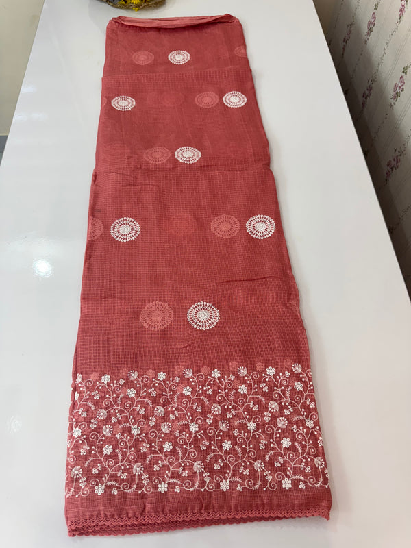 Kota checks saree with embroidery SVTS31 Peach