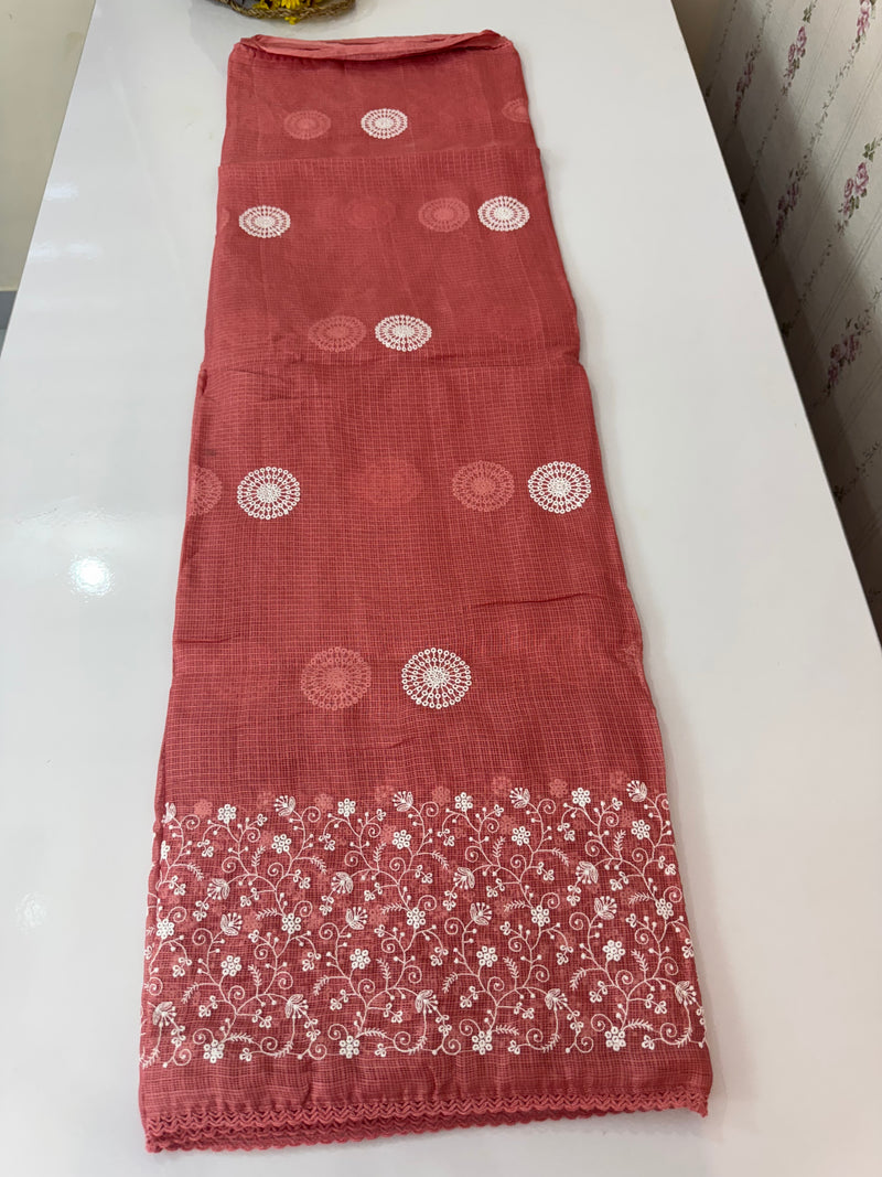 Kota checks saree with embroidery SVTS31 Peach