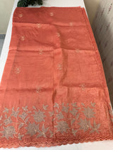 Crush Organza applique work saree MS14589 - Peach