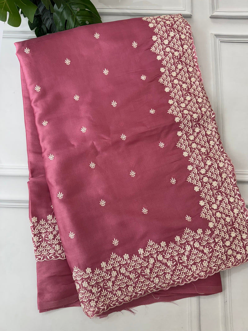 Satin soft semi tussar saree with embriodery - MSS894