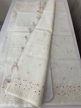 Kota Moonga checks saree with embriodery MSH279 (2)- White to Red