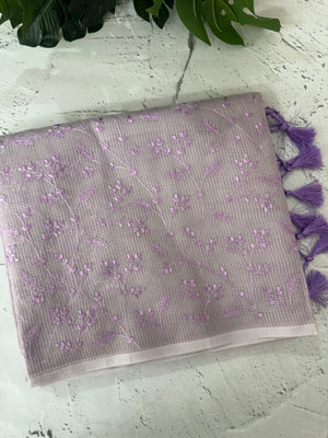 Moonga checks saree with embroidery MSH219 Lavender