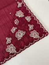 Cutwork Semi tussar saree MTSS674 Cranberry