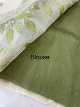 Tissue silk saree with zari checks and applique work  MSH105- Offwhite to Green