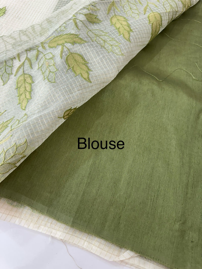 Tissue silk saree with zari checks and applique work  MSH105- Offwhite to Green