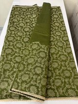 Blended tussar silk saree with embroidery- MSH158 MossGreen