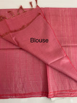 Brocade Bhagalpuri Semi tussar saree with silver zari weaving MS8789 - PeachyPink