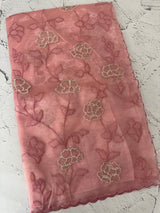 Glassy tissue organza saree with embroidery FKSF788 PeachPink