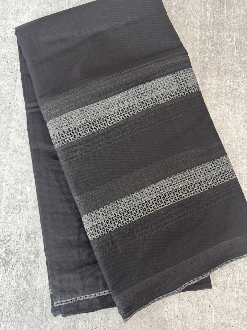 Supernet saree with crochet work and lace border MCJ5433 Black