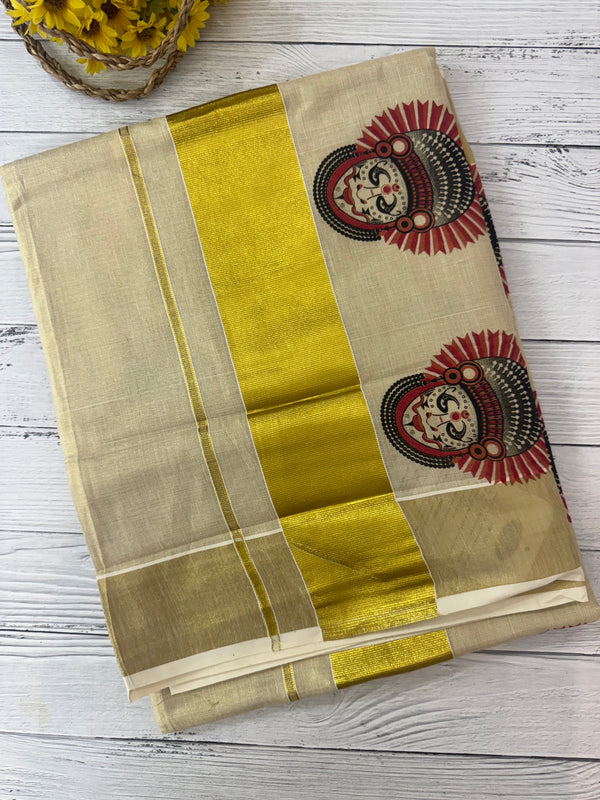 Kerala tissue saree - Theyyam Prints