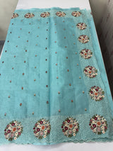 Silky kota embroidery saree MS5407 - Blue
