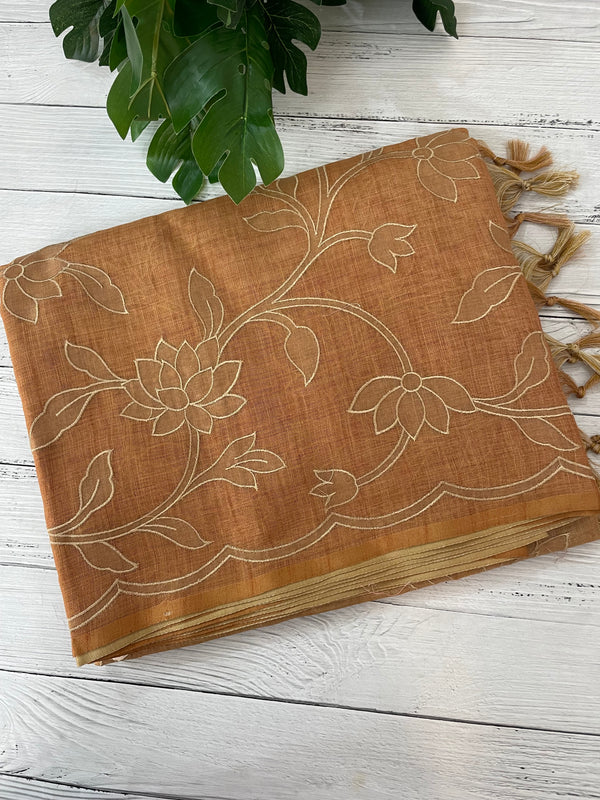 Ombre Soft Tissue linen saree with appliqué work MSL875