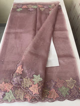 Handworked glass organza saree with applique work- MSHW227- Pastel Mauve