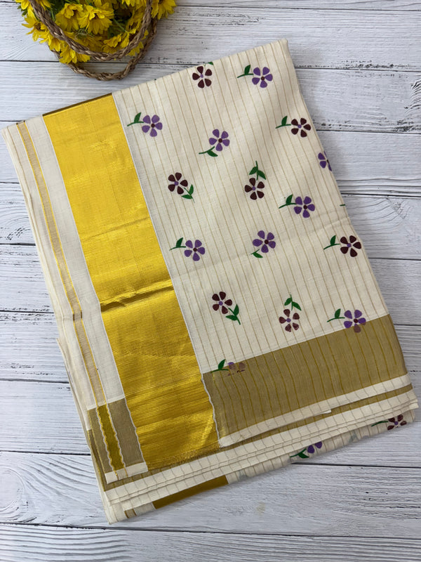 Kerala cotton saree - Flower prints