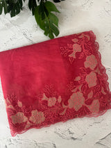 Semi Organza saree with applique borders - MCW799 CrimsonPink