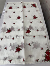 Soft Silky kota saree with cross stitch embroidery MS9831 - White to Red