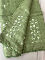 Kota checks saree with embroidery SVTS34- Green