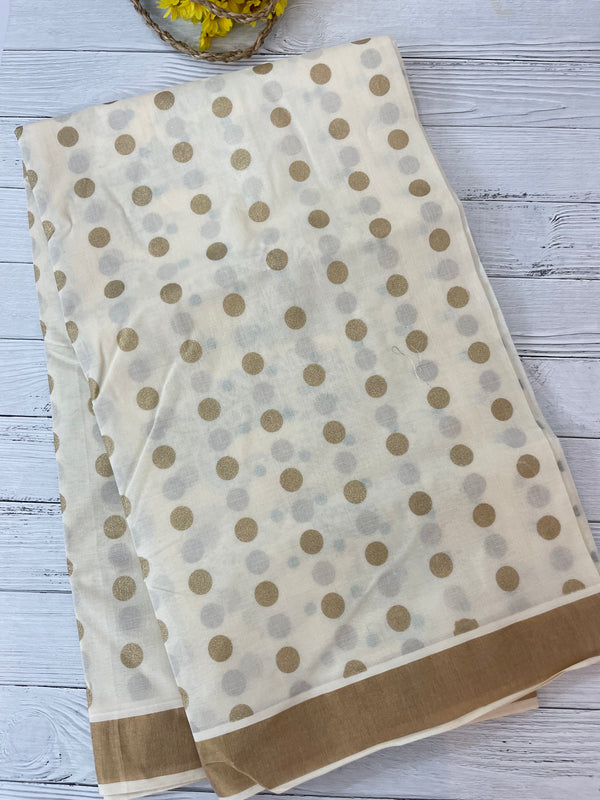 Kerala cotton saree - Polka dots