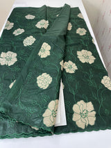 Semi organza saree with appliqué work - MSH906 BottleGreen
