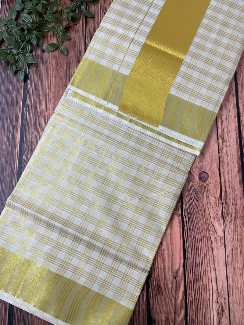 Kerala tissue cotton Saree - Gold checks