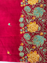 Crushed Blended tussar silk saree with embroidery- SNFCYEY DarkPink