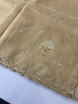 Tissue silk saree with mirror work and scalloped border MTSS432 - Goldenyellow