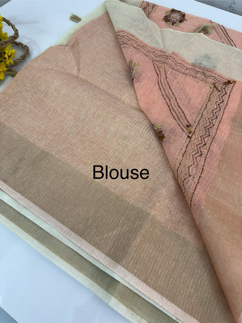 Linen saree with French knots and kanta embriodery MS94311