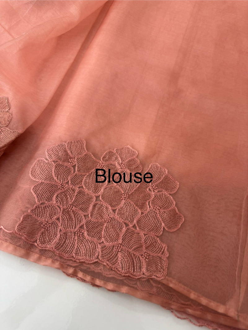Semi organza saree with embroidery & scallop border - MSH901 Peach