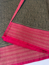Banarasi semi katan saree with contrast border MS6665- DarkGreen to Pink